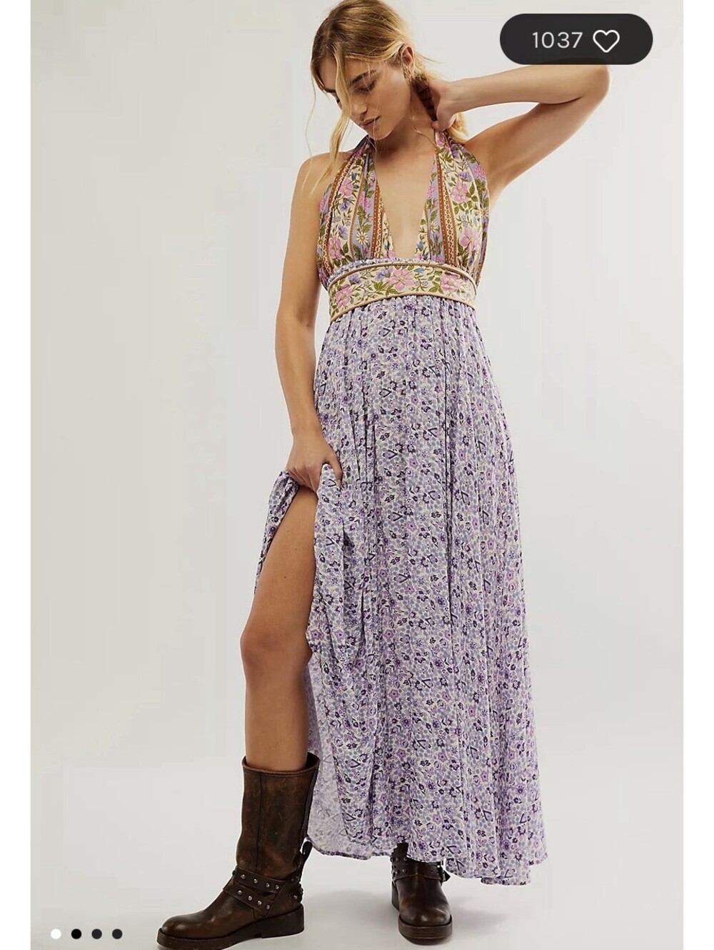Spell & The Gypsy Sienna Halter Maxi Dress M Lilac Mixed Print Viscose Boho - Picture 2 of 8